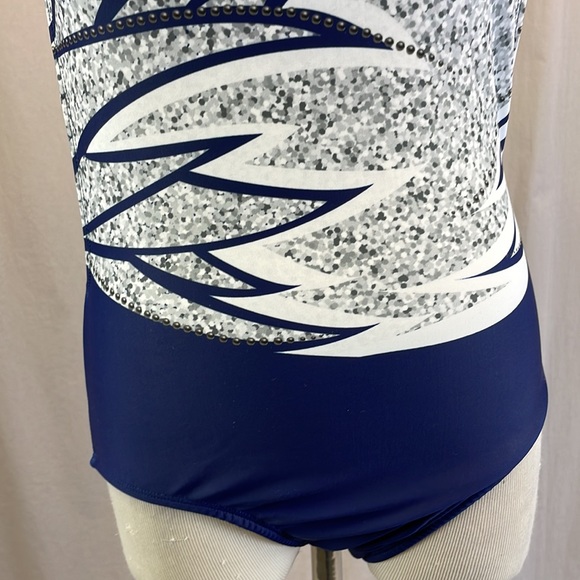 Alexandra blue white open back dance costume leotard size S - Picture 3 of 8